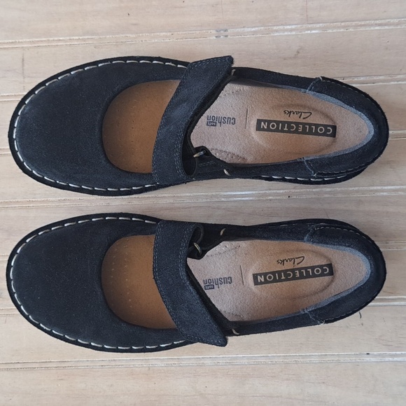 New Clarks Blk Suede Tamitha Aster Mary Jane Elegant Slip-On Ortholit Loafer - Picture 1 of 11